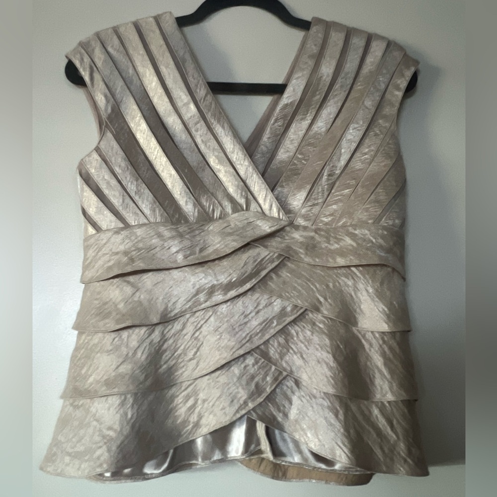 Adrianna Papell Shimmery Taupe Layered V-Neck Crossover Top